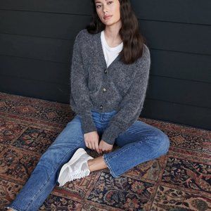 Quince baby alpaca wool cropped cardigan charcoal Heather S